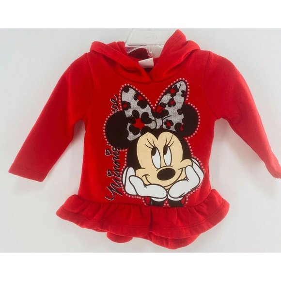 DISNEY STORE DISNEY BABY RED GRAPHIC MINNIE MOUSE HOODIE FLEECE BABY GIRL 12M - Picture 1 of 3